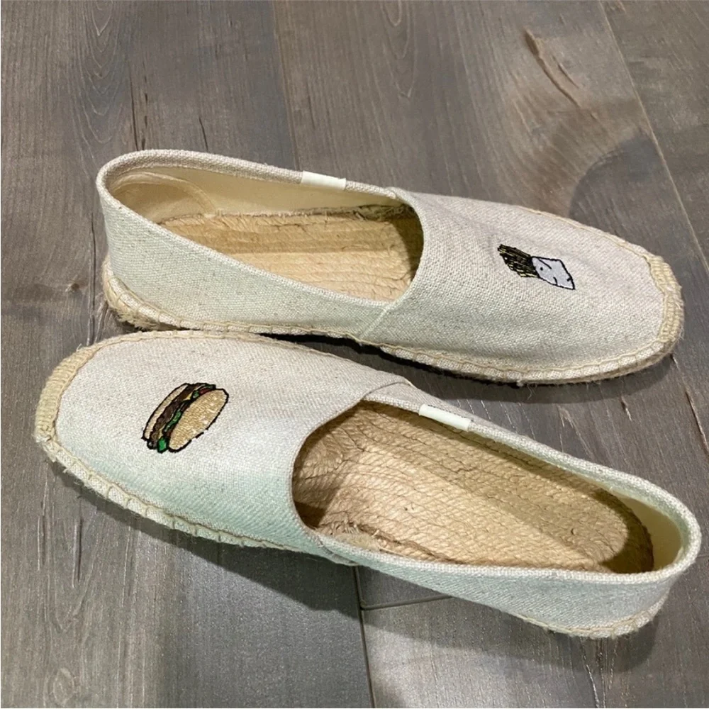 SOLUDOS X JASON PILAN slip-on espadrilles HAMBURGER & FRIES  size 10